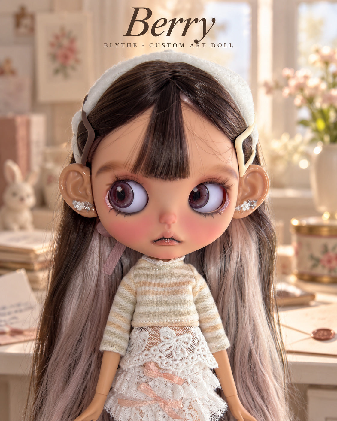 Berry — AI-generated story portrait based on the doll’s real photographs. Styling illustration only; see original photographs for actual item details. Scenery is not included.