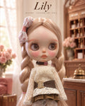 Lily — AI-generated story portrait based on the doll’s real photographs; forehead lighting corrected. Styling illustration only. See real photographs and video for actual condition; scenery is not included.