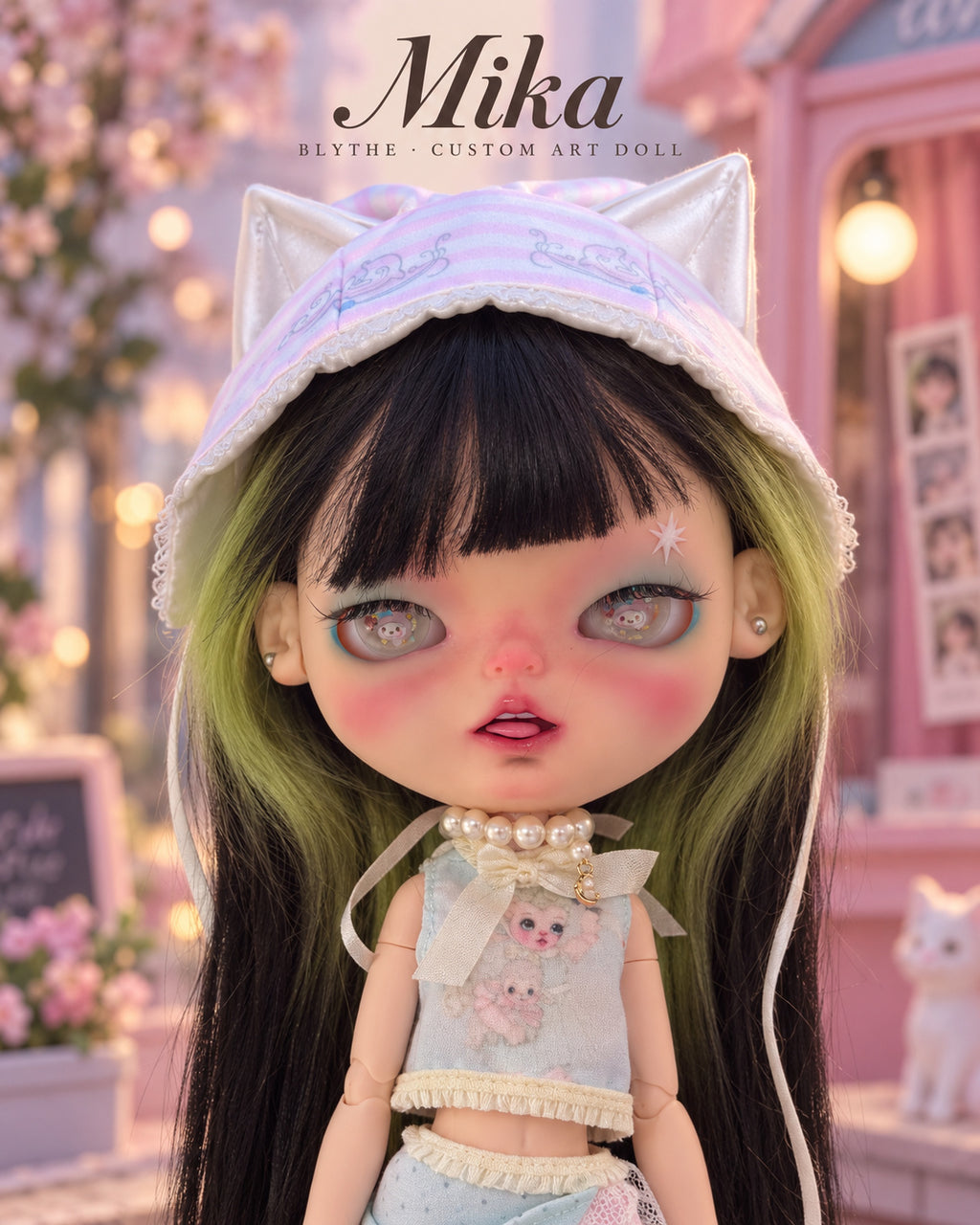 Mika — AI-generated story portrait based on the doll’s real photographs. Styling illustration only; see original photographs for actual item details. Scenery is not included.