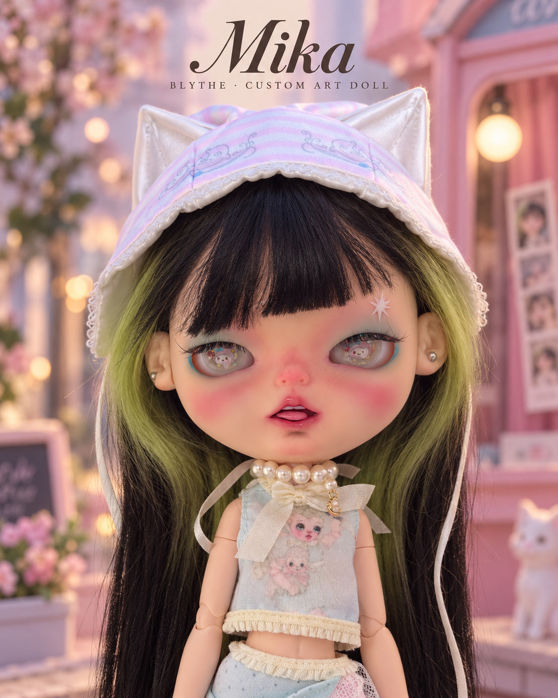 Mika — AI-generated story portrait based on the doll’s real photographs. Styling illustration only; see original photographs for actual item details. Scenery is not included.