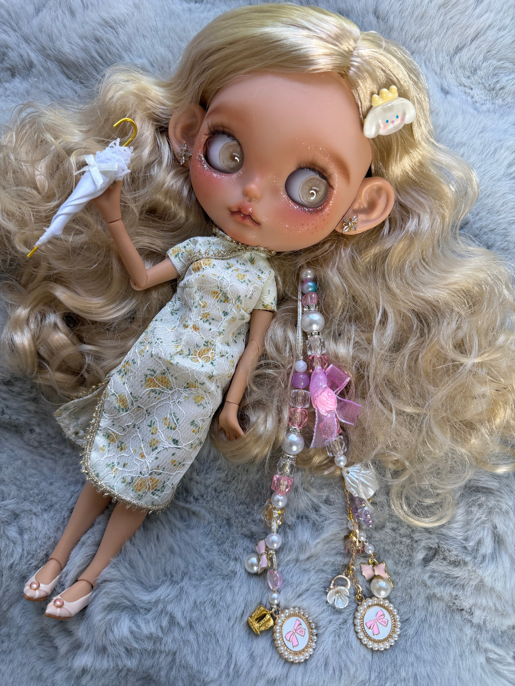 Pippa | Custom Blythe-Style Doll, Blonde Curls, OOAK Factory Base
