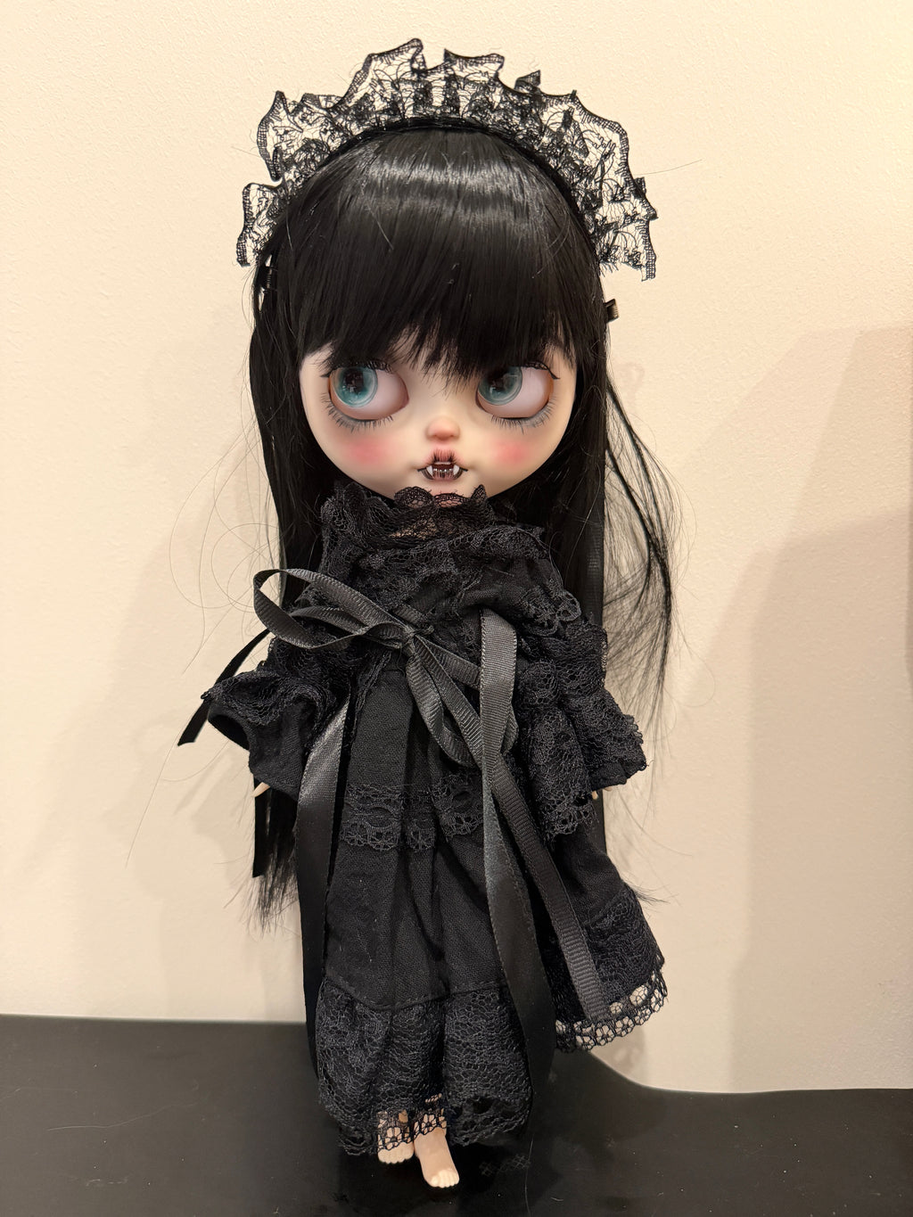 Chole | Custom Blythe-Style Vampire Doll, Black Lace, OOAK Factory Base