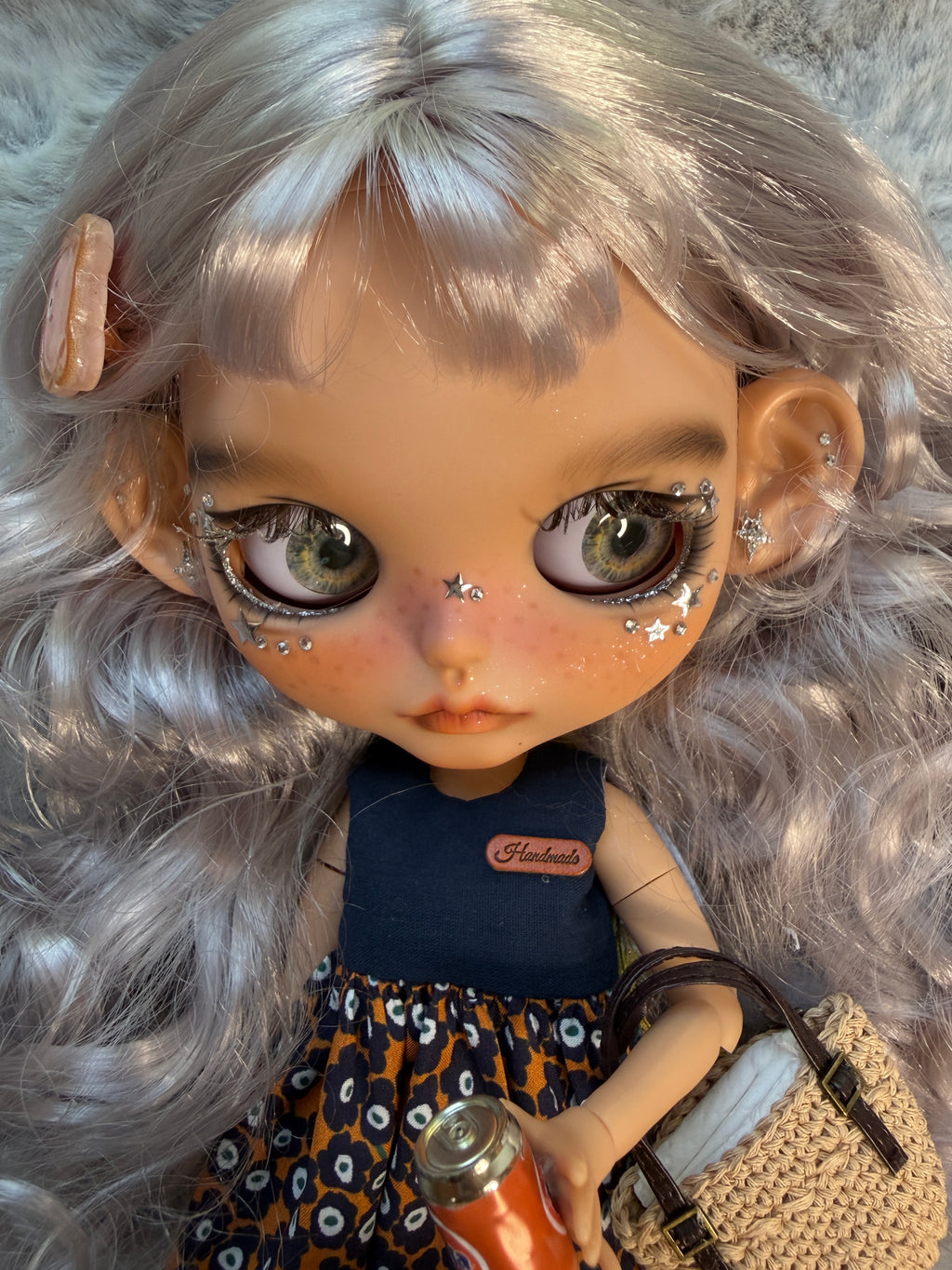 Silver | Custom Blythe-Style Doll, Silver Hair, OOAK Factory Base