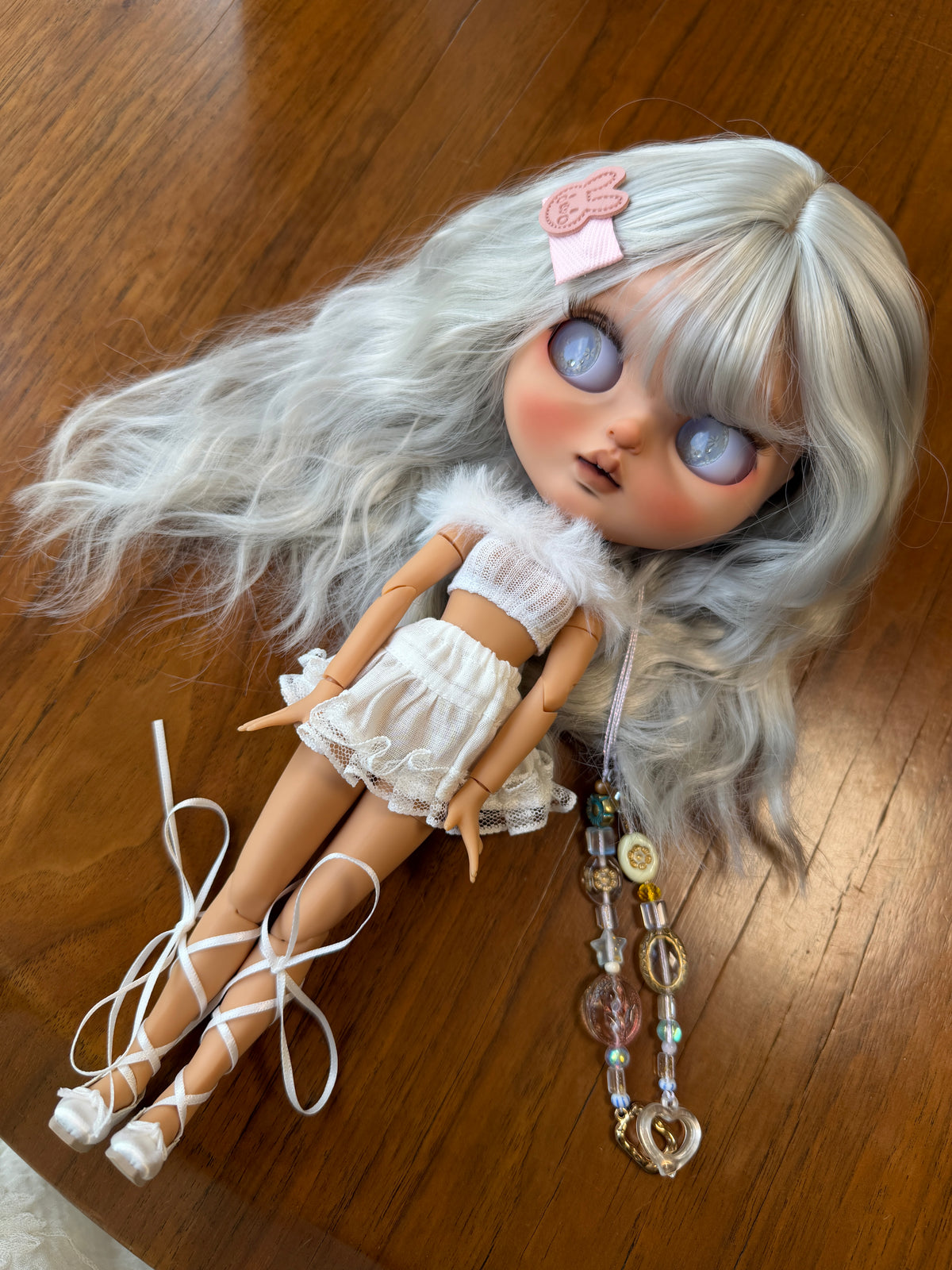 Swan | Custom Blythe-Style Ballerina Doll, White Outfit, OOAK Factory Base