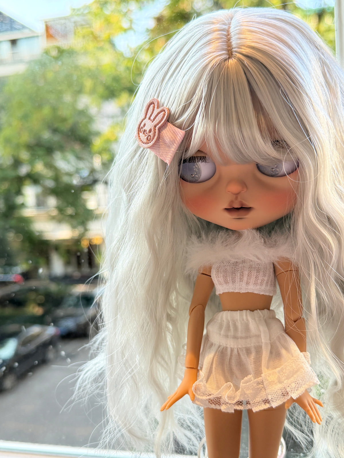 Swan | Custom Blythe-Style Ballerina Doll, White Outfit, OOAK Factory Base