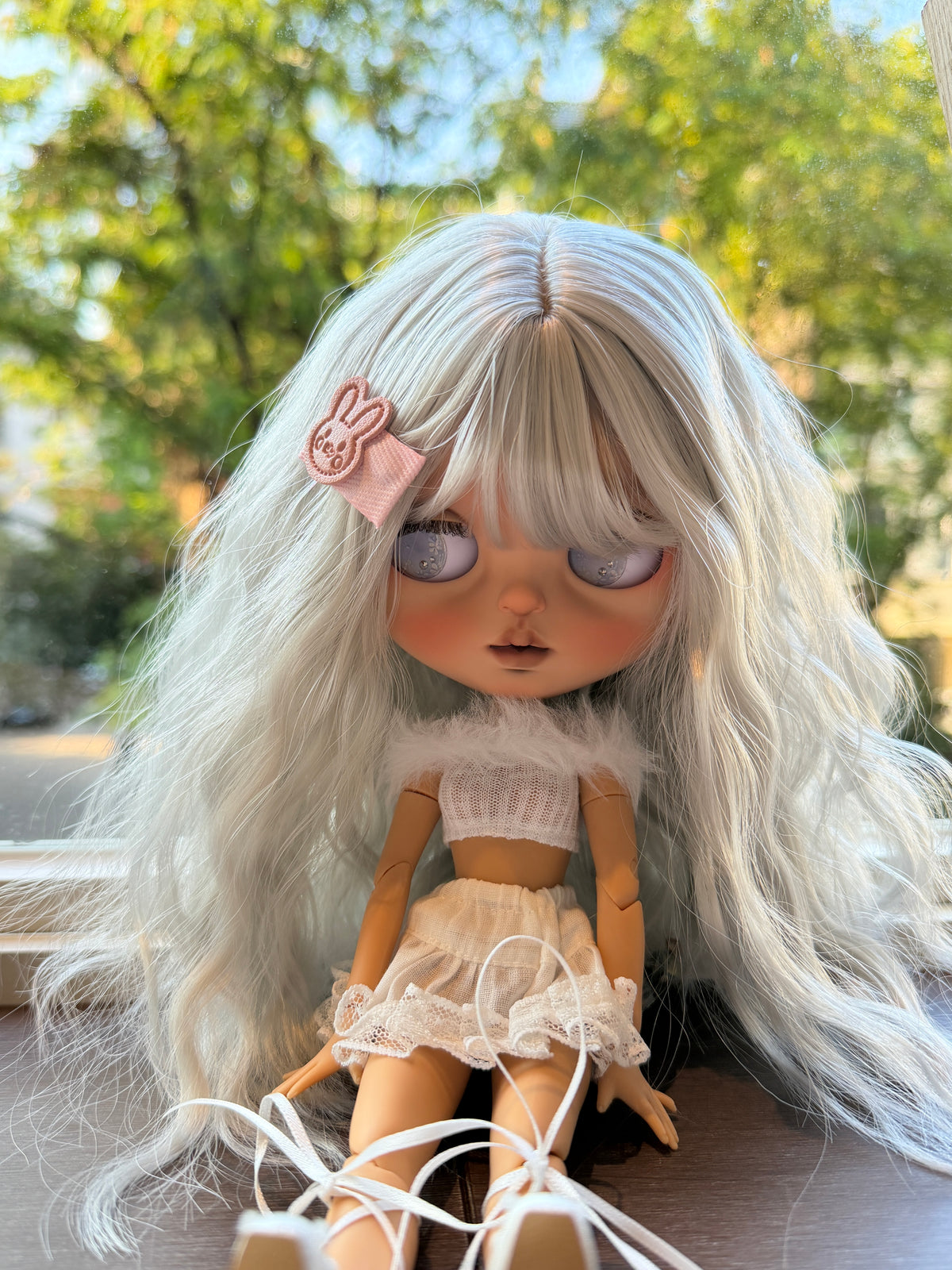 Swan | Custom Blythe-Style Ballerina Doll, White Outfit, OOAK Factory Base