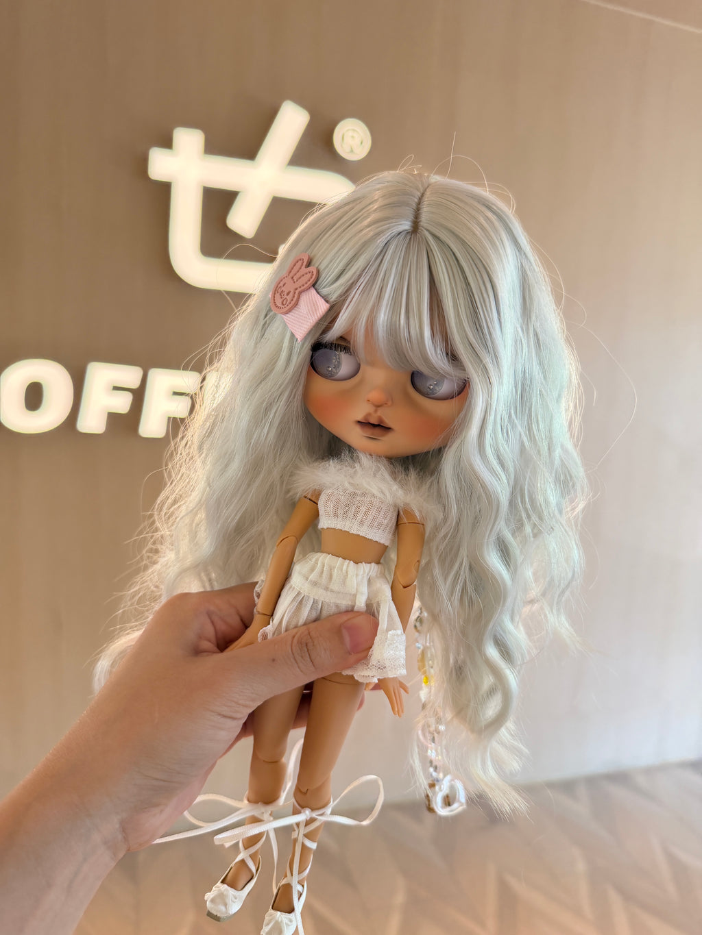 Swan | Custom Blythe-Style Ballerina Doll, White Outfit, OOAK Factory Base