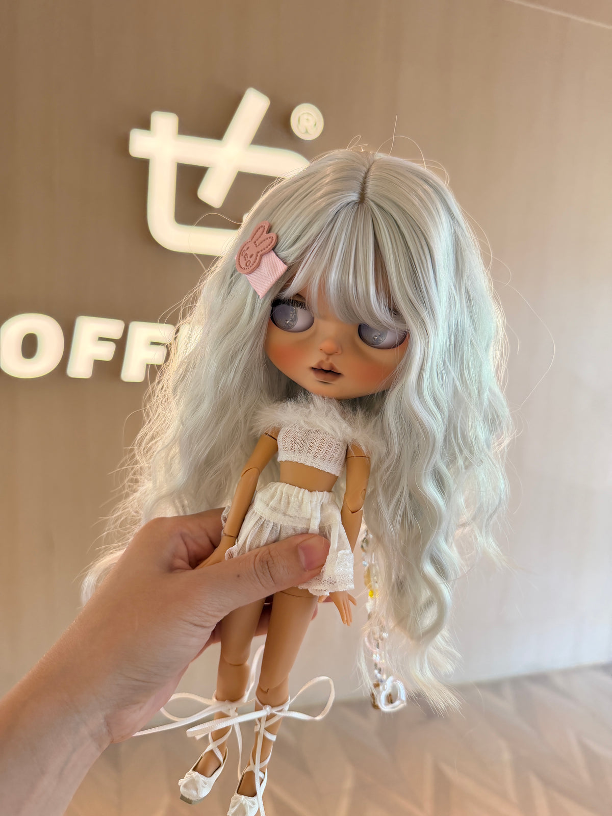 Swan | Custom Blythe-Style Ballerina Doll, White Outfit, OOAK Factory Base