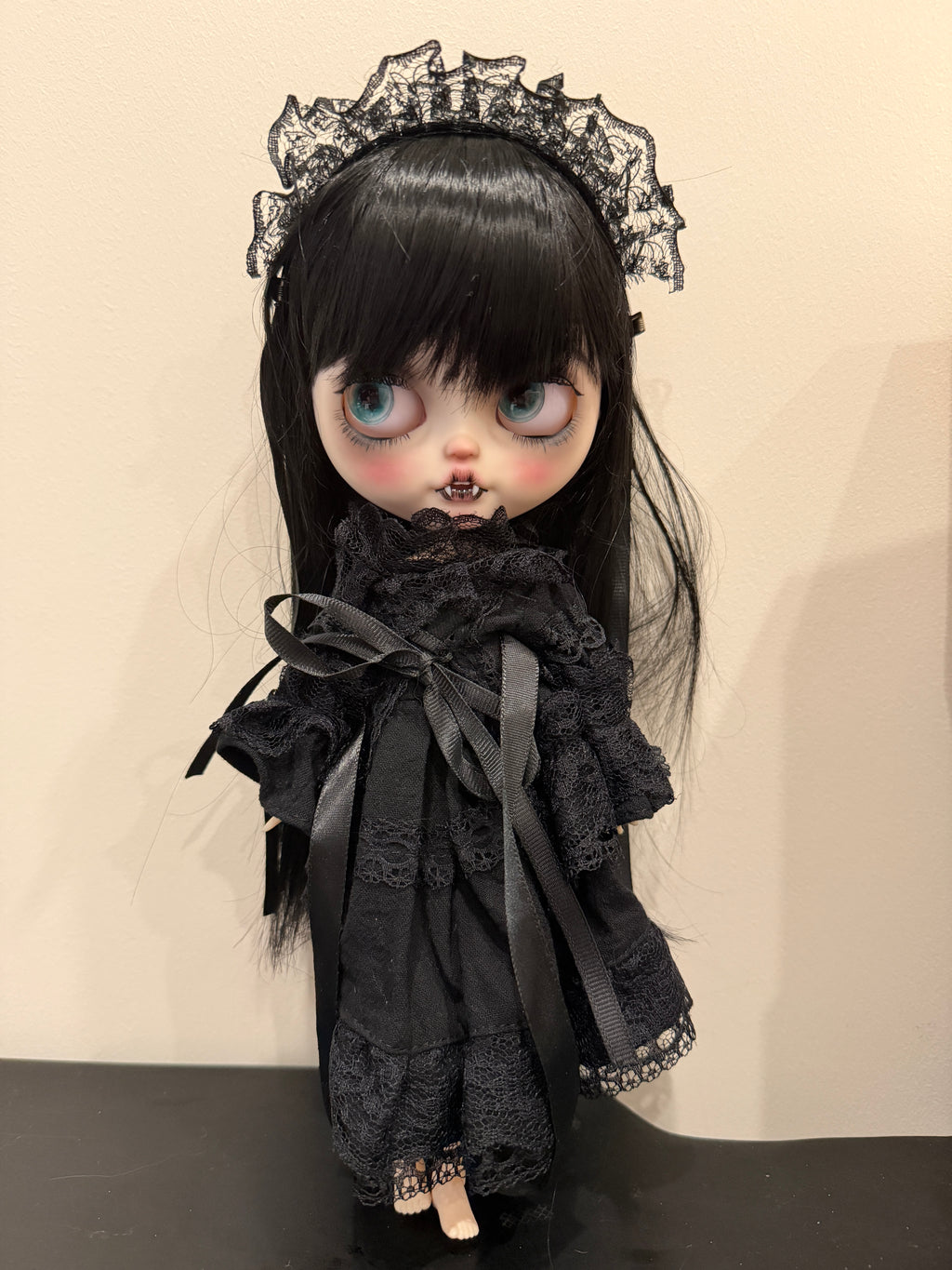 Chole | Custom Blythe-Style Vampire Doll, Black Lace, OOAK Factory Base