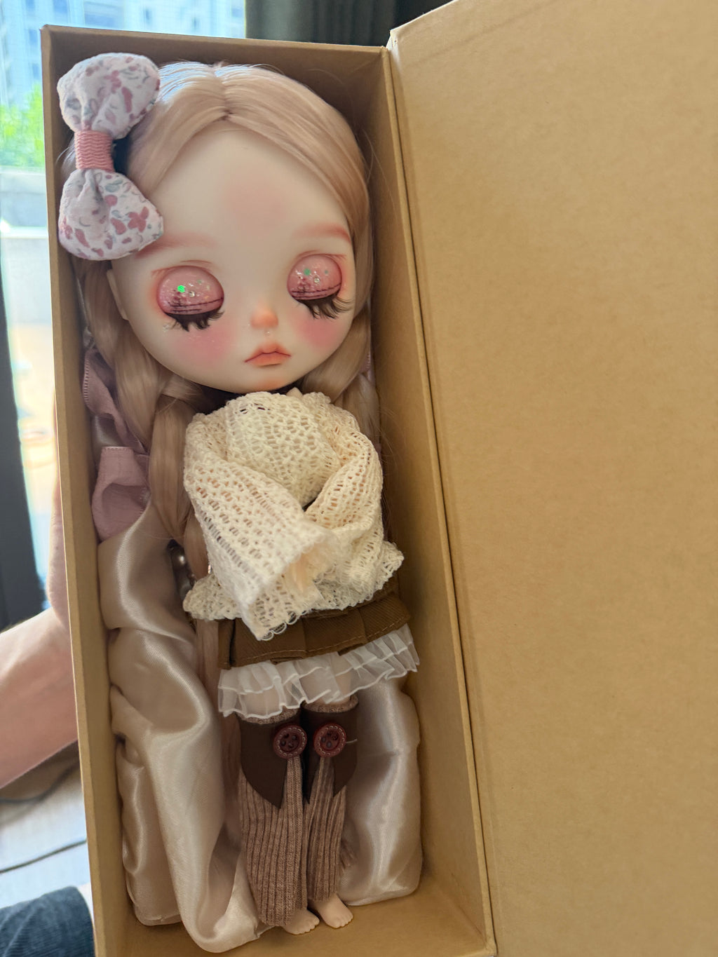 Lily | Custom Blythe-Style Doll, Rose Gold Braids, OOAK Factory Base