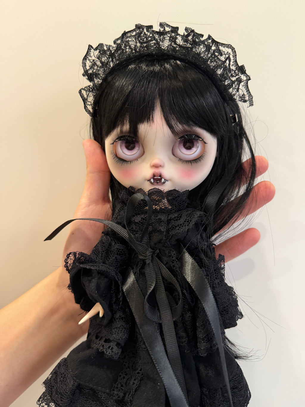Chole | Custom Blythe-Style Vampire Doll, Black Lace, OOAK Factory Base