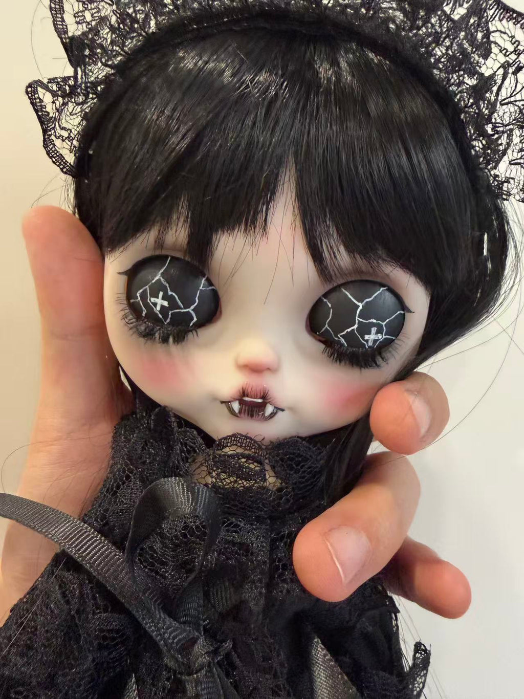 Chole | Custom Blythe-Style Vampire Doll, Black Lace, OOAK Factory Base