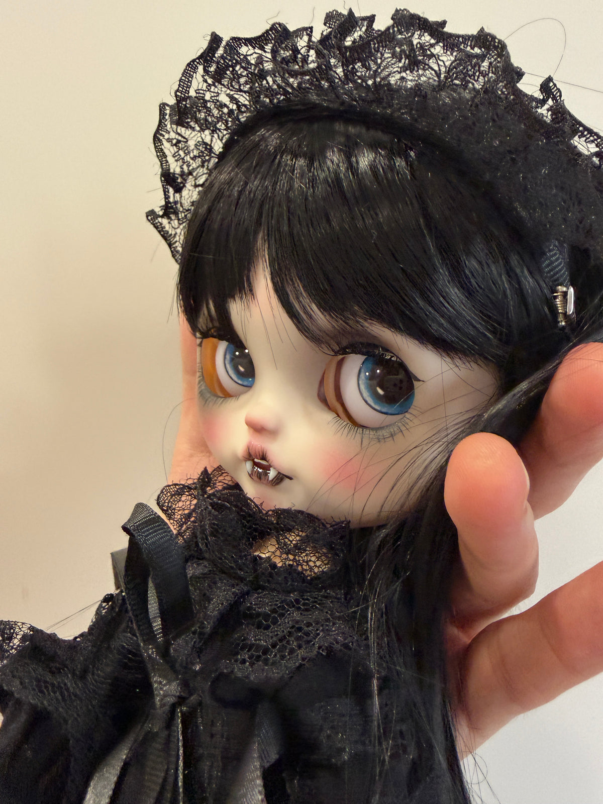Chole | Custom Blythe-Style Vampire Doll, Black Lace, OOAK Factory Base