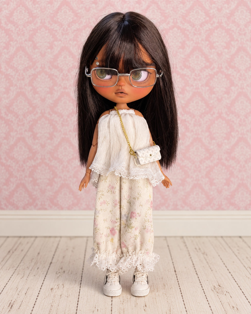 Infinity — AI-edited full-body studio presentation based on actual doll photographs. Pink scenery is not included; see real photographs and video for actual item details and condition.