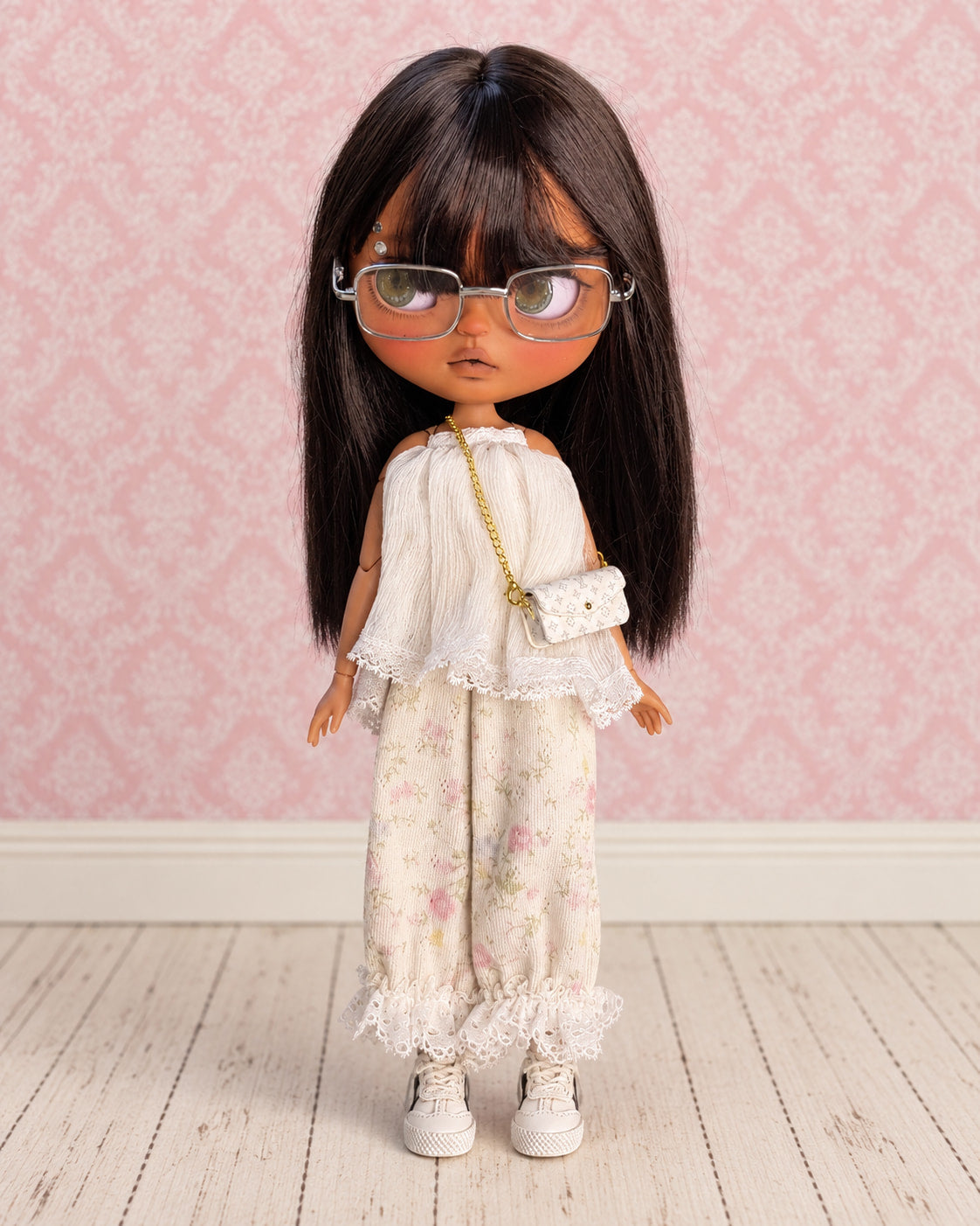 Infinity — AI-edited full-body studio presentation based on actual doll photographs. Pink scenery is not included; see real photographs and video for actual item details and condition.