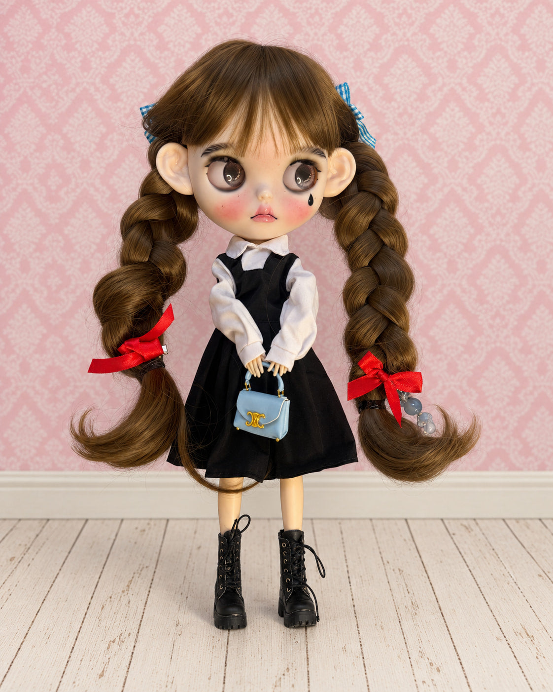Maisie — AI-edited full-body studio presentation based on actual doll photographs. Pink scenery is not included; see real photographs and video for actual item details and condition.