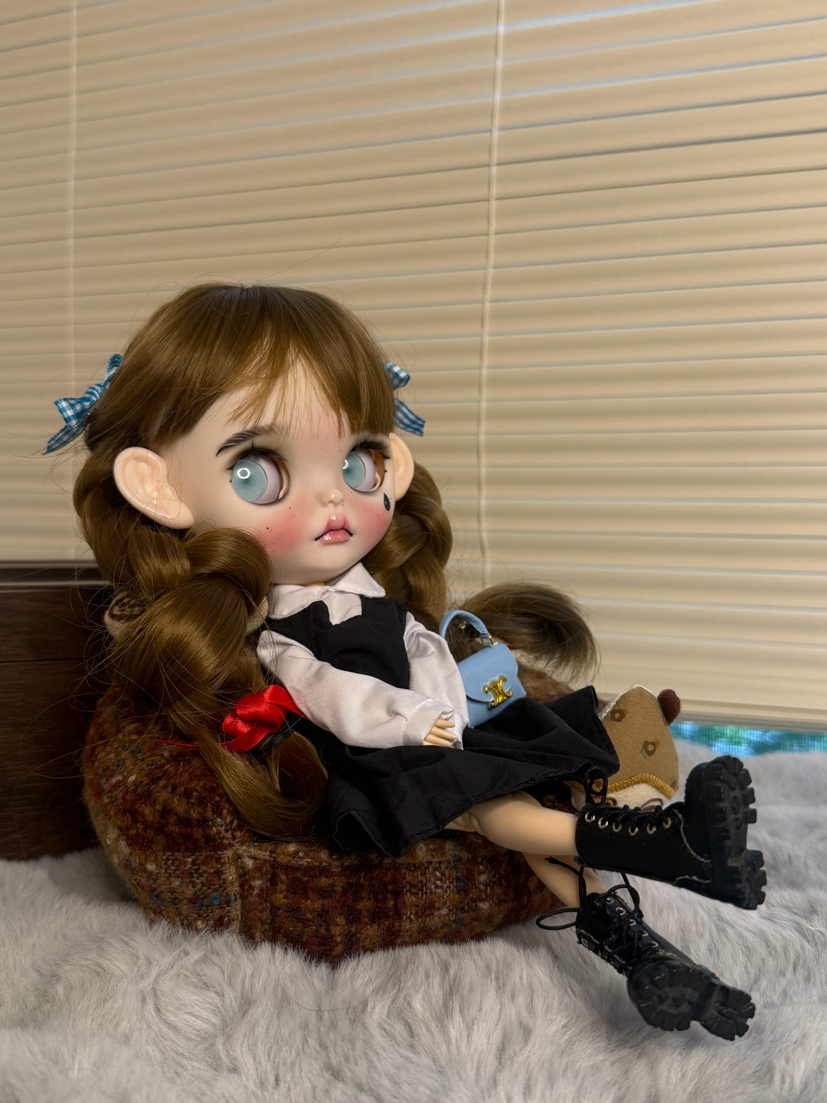 Maisie | Custom Blythe-Style Doll, Brown Braids, OOAK Collectible