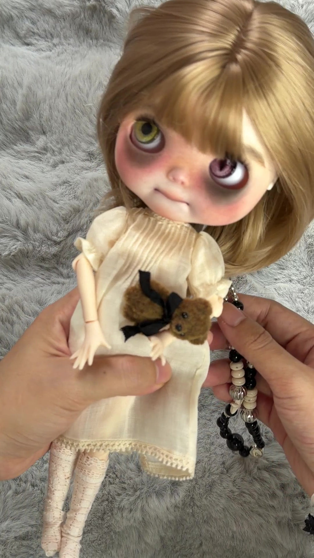 Real product photograph of Nell, view 3, showing the physical customized ICY-DBS Blythe-style doll and its actual outfit and accessories.