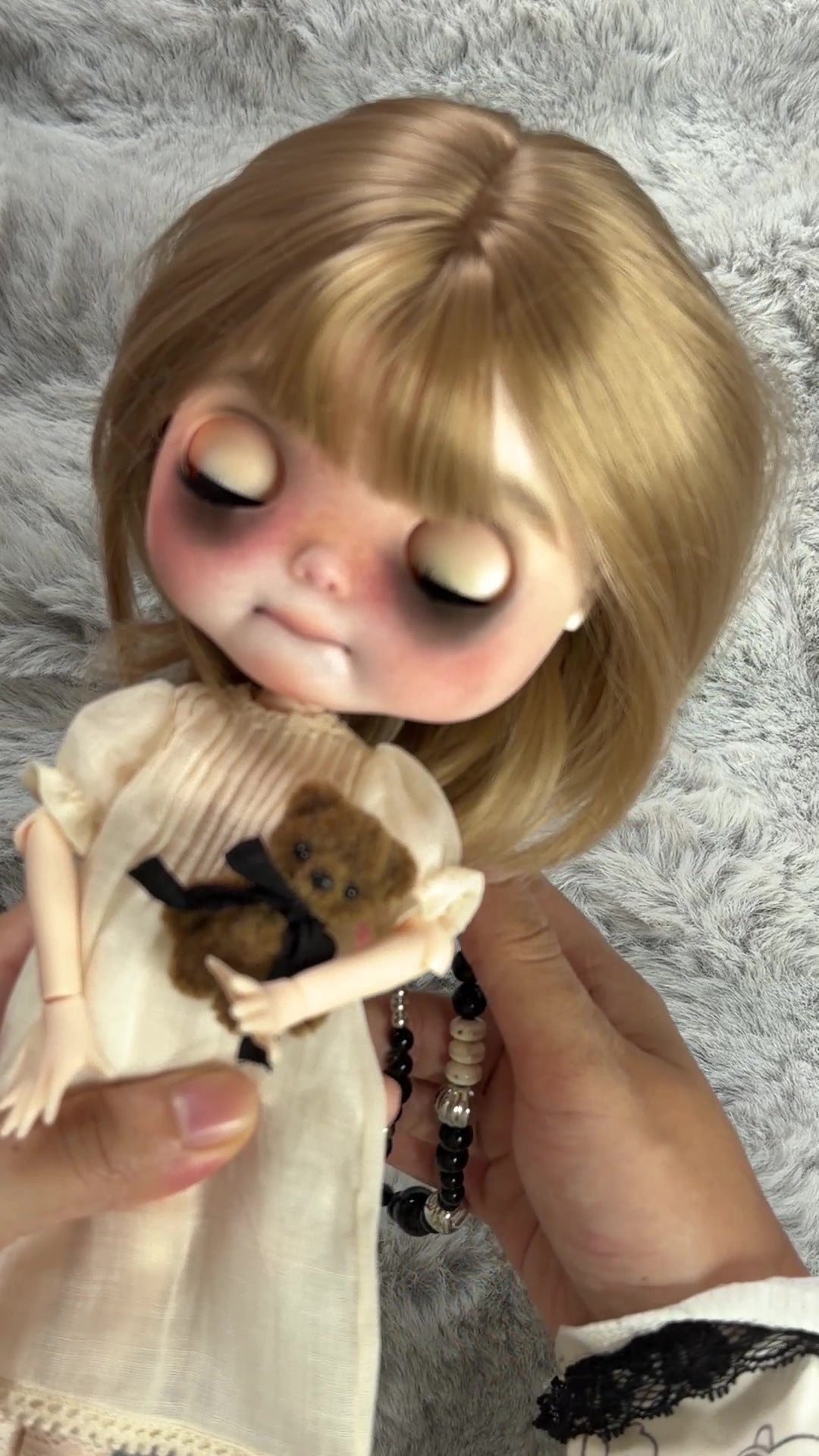 Real product photograph of Nell, view 4, showing the physical customized ICY-DBS Blythe-style doll and its actual outfit and accessories.