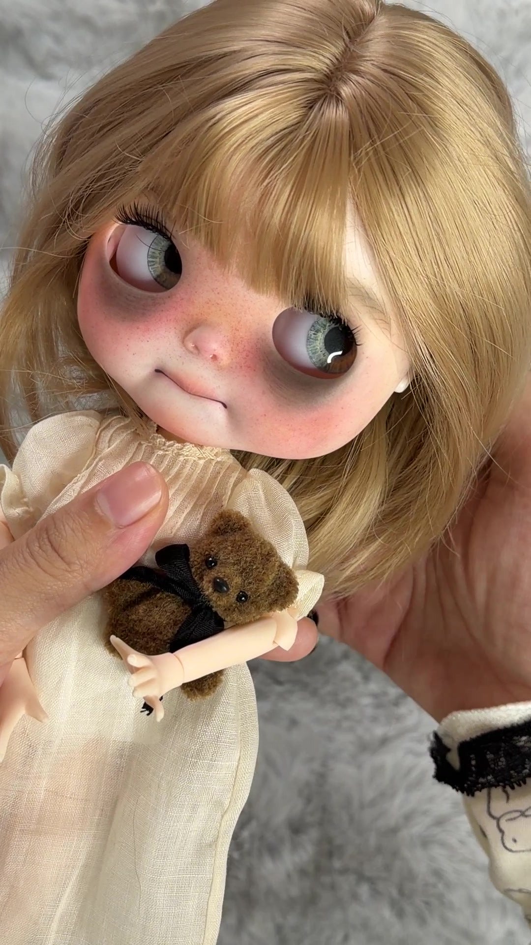 Real product photograph of Nell, view 5, showing the physical customized ICY-DBS Blythe-style doll and its actual outfit and accessories.