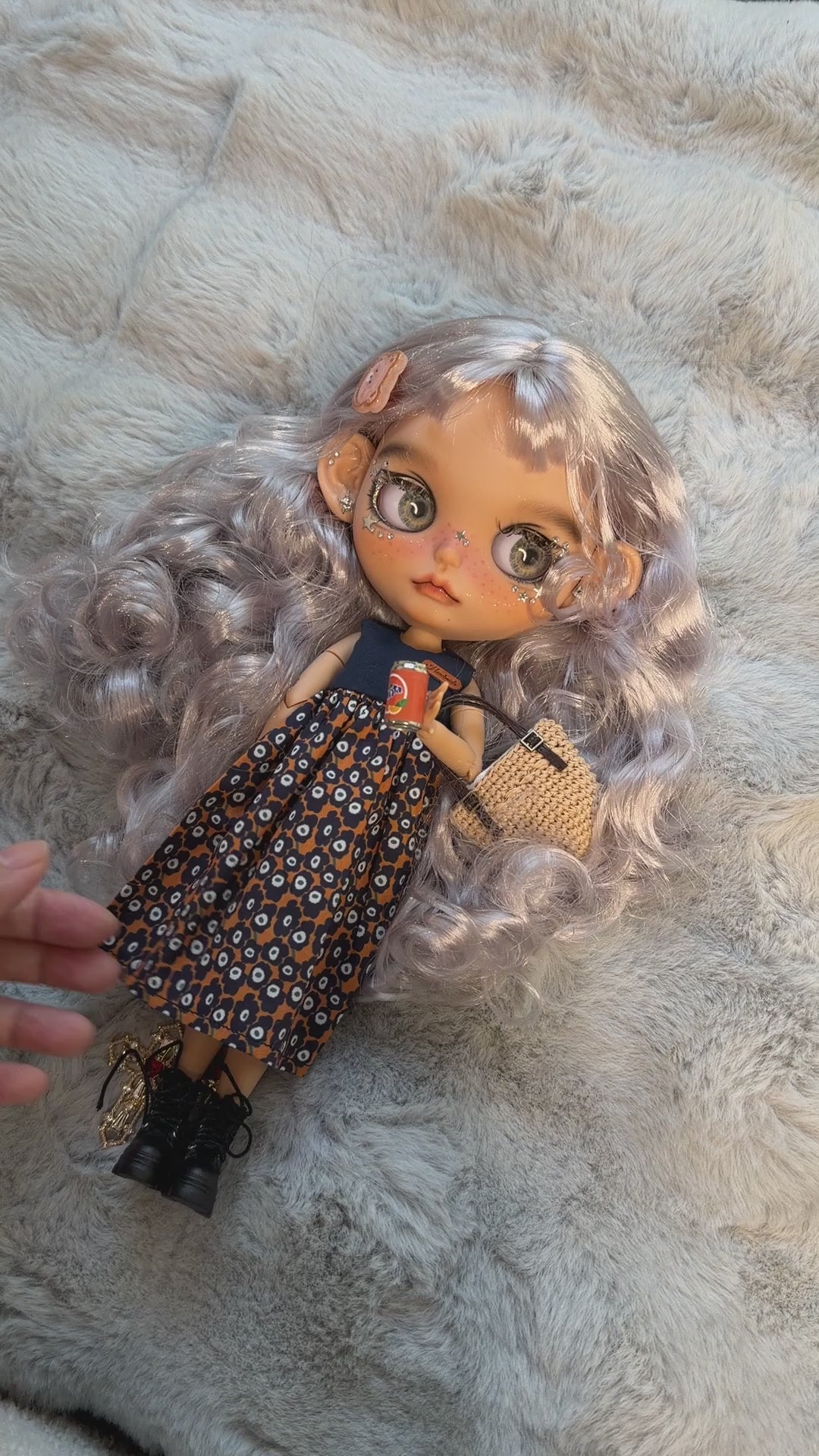 Silver | Custom Blythe-Style Doll, Silver Hair, OOAK Factory Base