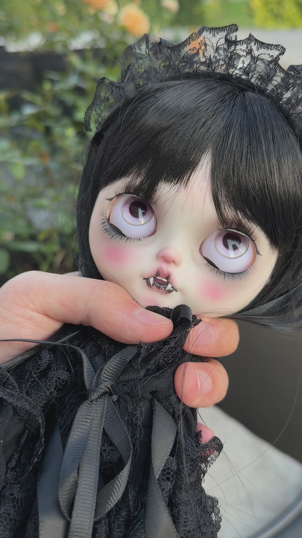 Chole | Custom Blythe-Style Vampire Doll, Black Lace, OOAK Factory Base