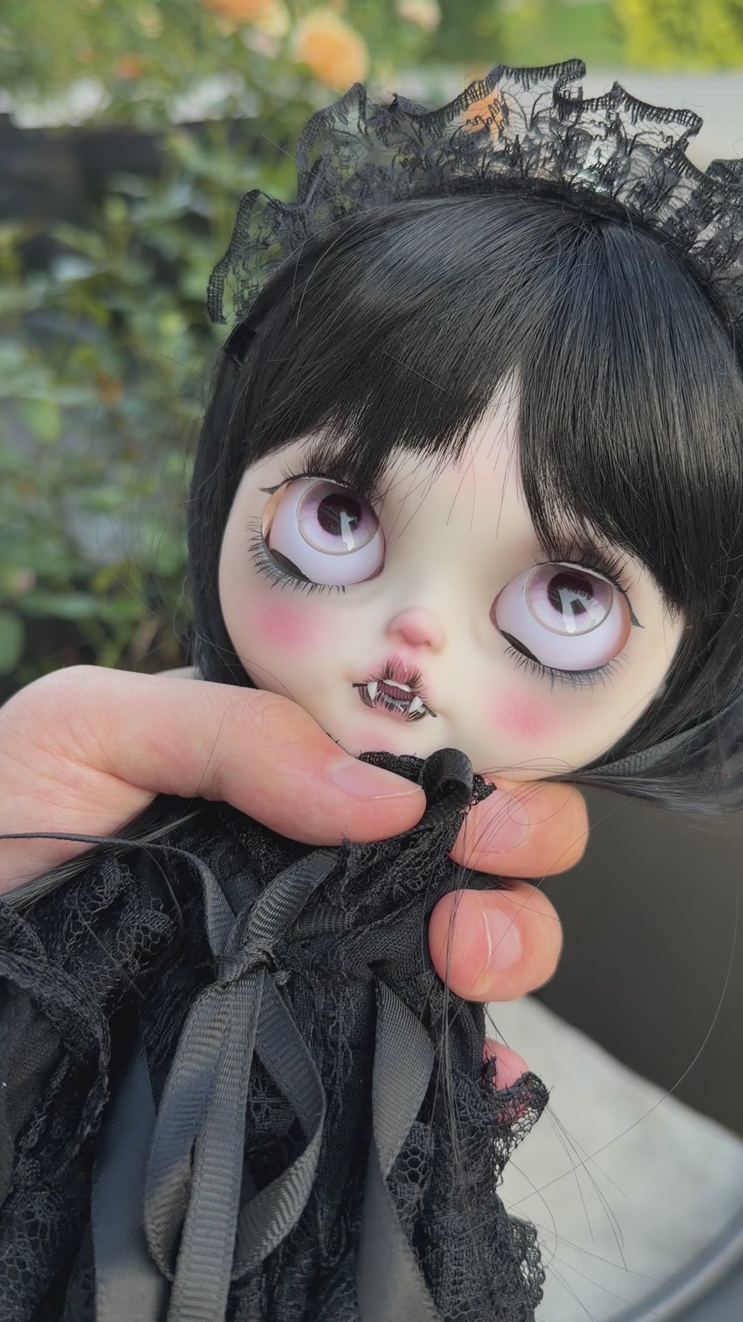 Chole | Custom Blythe-Style Vampire Doll, Black Lace, OOAK Factory Base