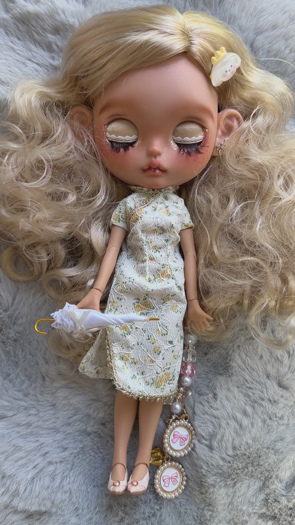 Pippa | Custom Blythe-Style Doll, Blonde Curls, OOAK Factory Base