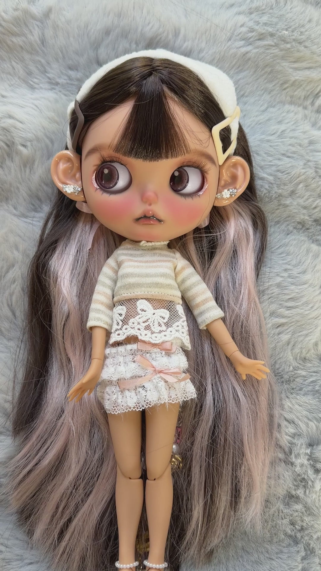 Berry | Custom Blythe-Style Doll, Two-Tone Hair, OOAK Factory Base