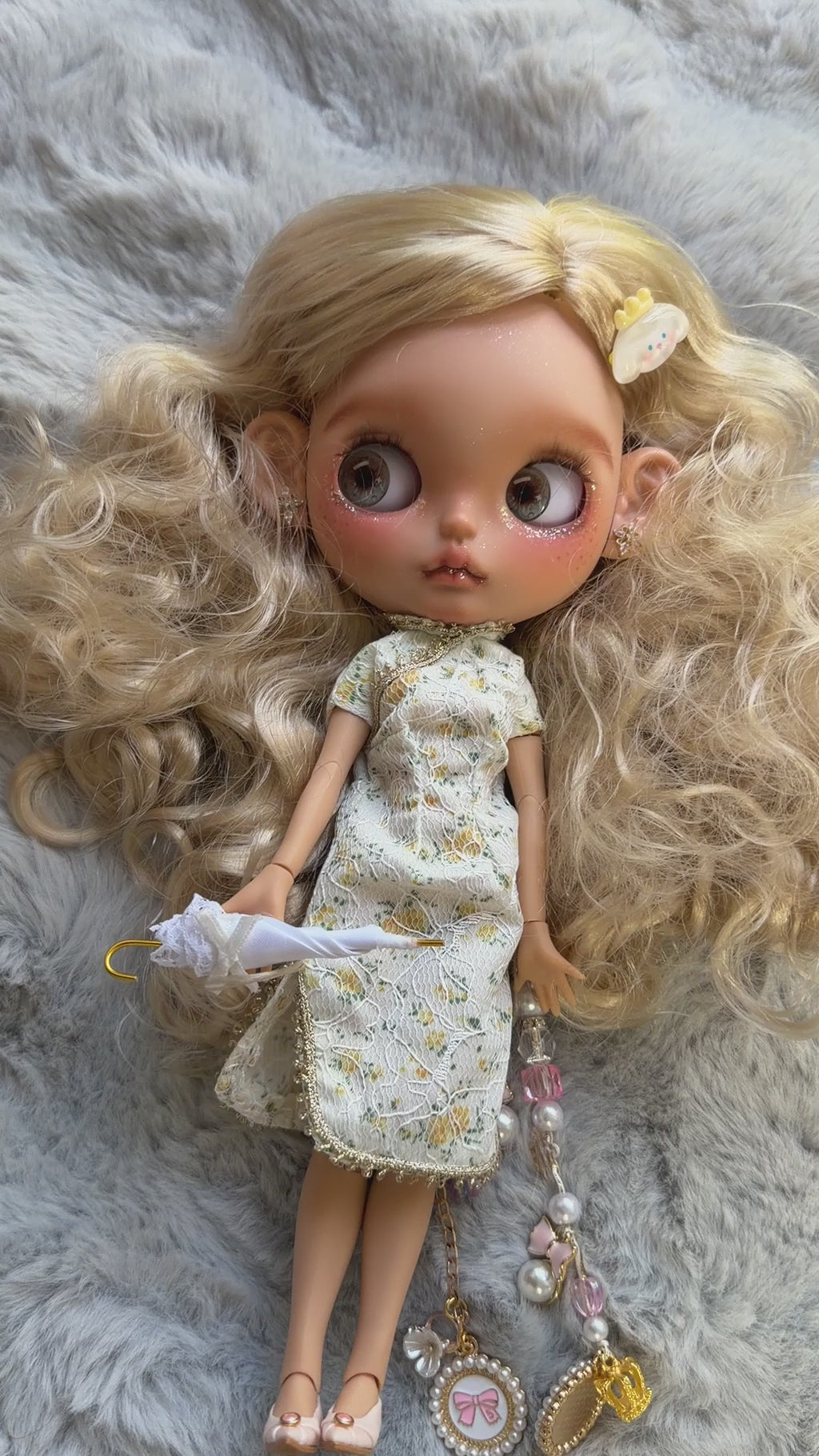 Pippa | Custom Blythe-Style Doll, Blonde Curls, OOAK Factory Base