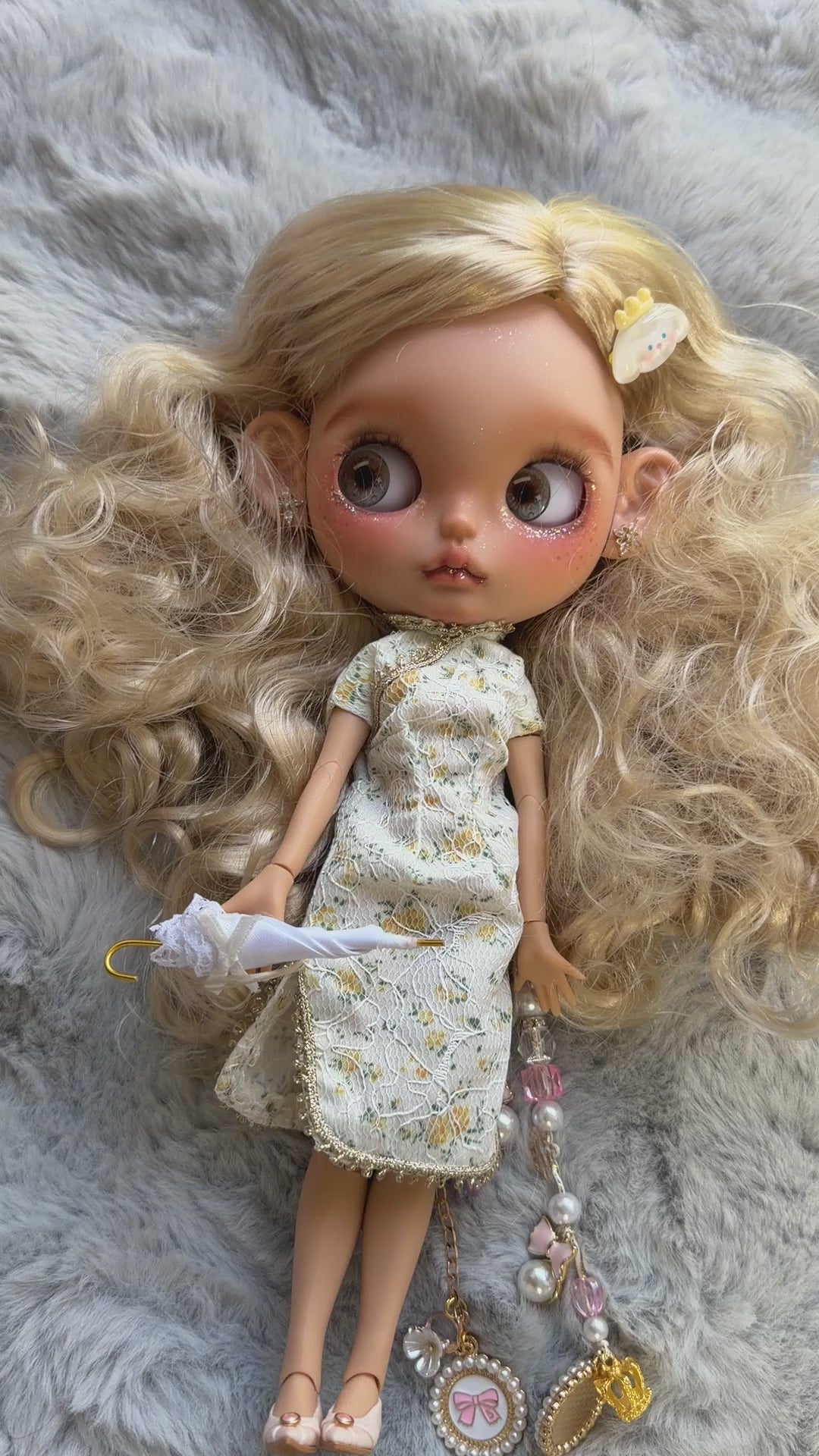 Pippa | Custom Blythe-Style Doll, Blonde Curls, OOAK Factory Base