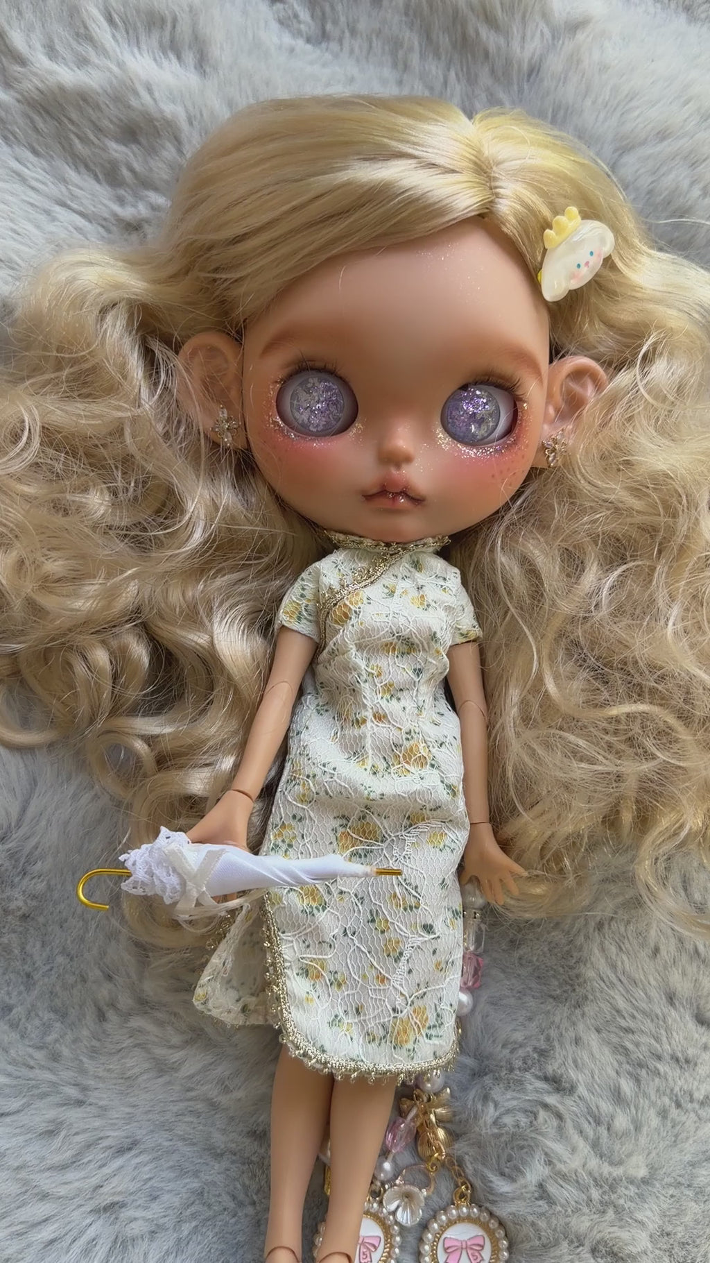Pippa | Custom Blythe-Style Doll, Blonde Curls, OOAK Factory Base
