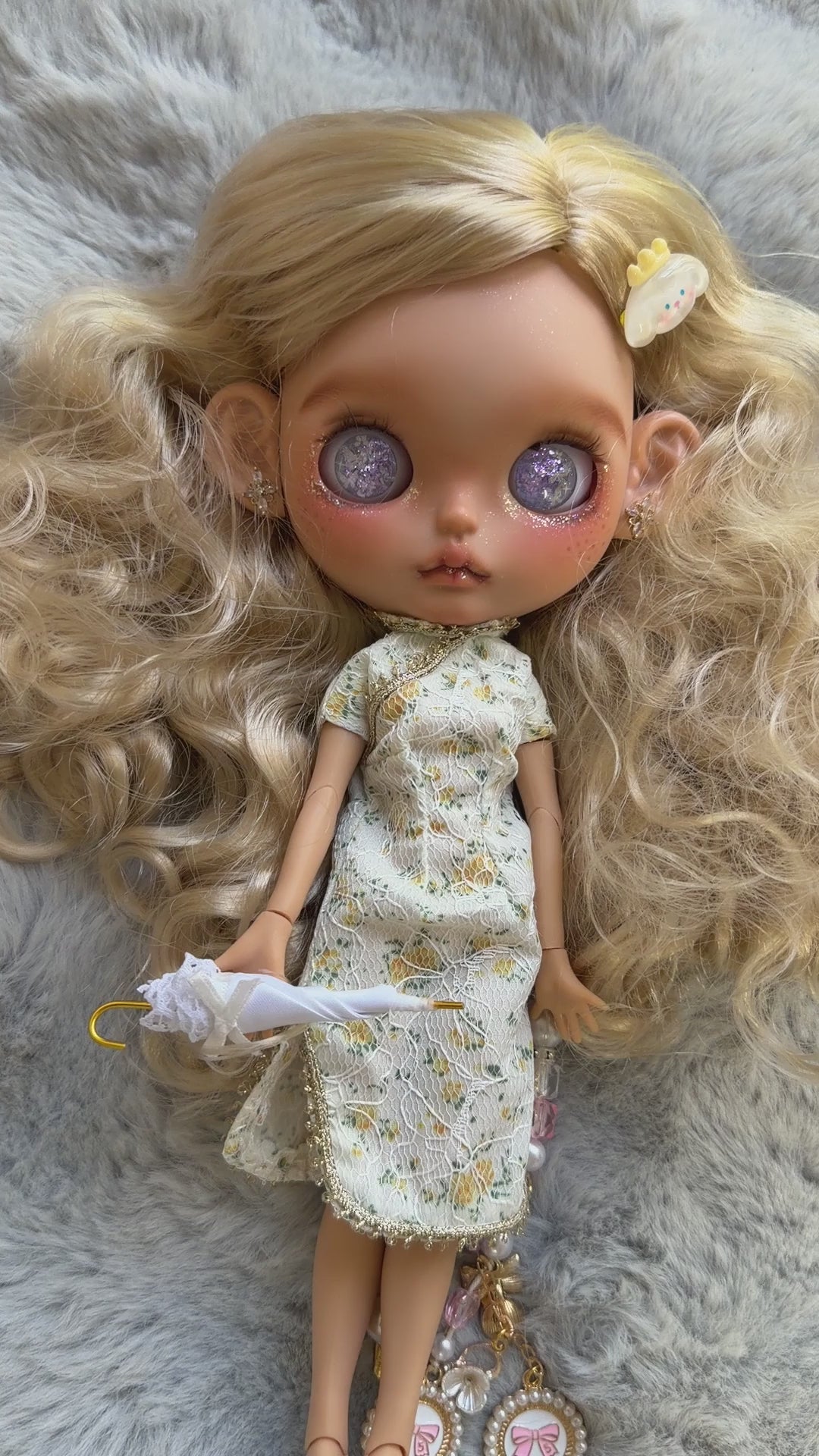 Pippa | Custom Blythe-Style Doll, Blonde Curls, OOAK Factory Base