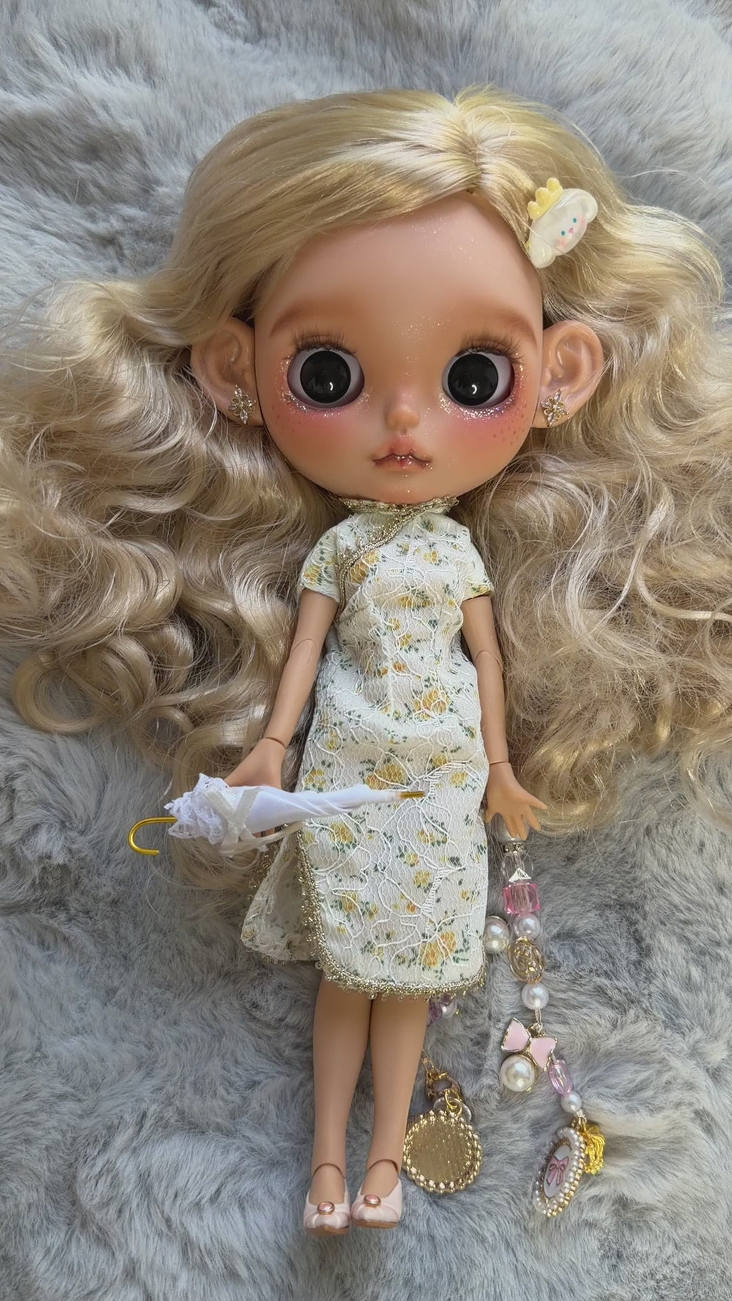 Pippa | Custom Blythe-Style Doll, Blonde Curls, OOAK Factory Base